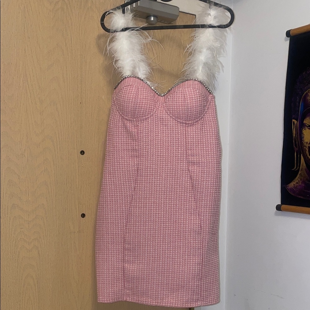 Pink Dress with Feather Straps